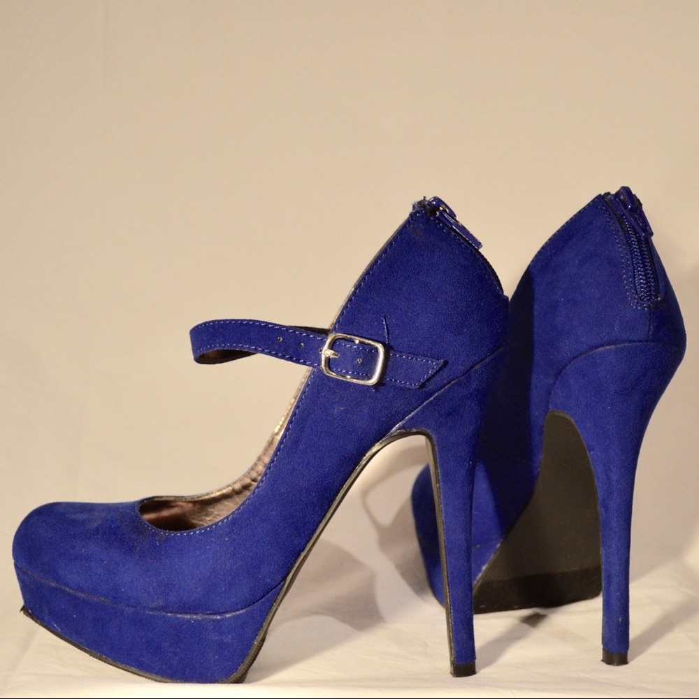 Blue suede heels